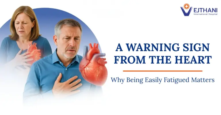 Man and woman clutching chest in discomfort, illustrating early warning signs of heart disease such as fatigue, chest pain, and shortness of breath.