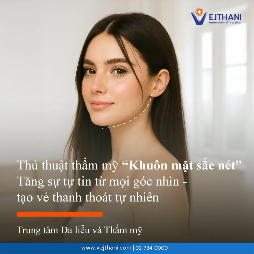 Text: Thủ thuật thẩm mỹ này giúp đường nét khuôn mặt trở nên rõ ràng và hài hòa hơn. Gương mặt trông thanh thoát, tự nhiên mà không mất đi nét riêng. Nhờ đó, bạn cảm thấy tự tin hơn khi nhìn từ mọi góc độ.
