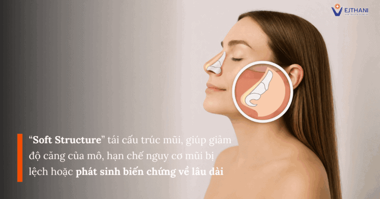 “Soft Structure” tái cấu trúc mũi, giúp giảm độ căng của mô, hạn chế nguy cơ mũi bị lệch hoặc phát sinh biến chứng về lâu dài.