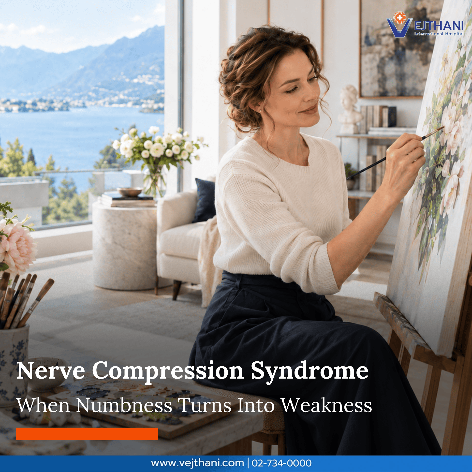 Nerve compression syndrome does not always cause constant symptoms at first. Numbness in the hands or feet may disappear after changing position, only to return during the same movement or activity. If pressure on the nerve continues, the numbness may last longer and be followed by burning pain, reduced strength, or difficulty controlling the hand or foot.